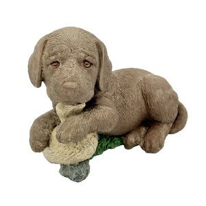 Vintage 1996 Living Stone Chocolate Lab Puppy Dog Duck Decoy Figurine Resin